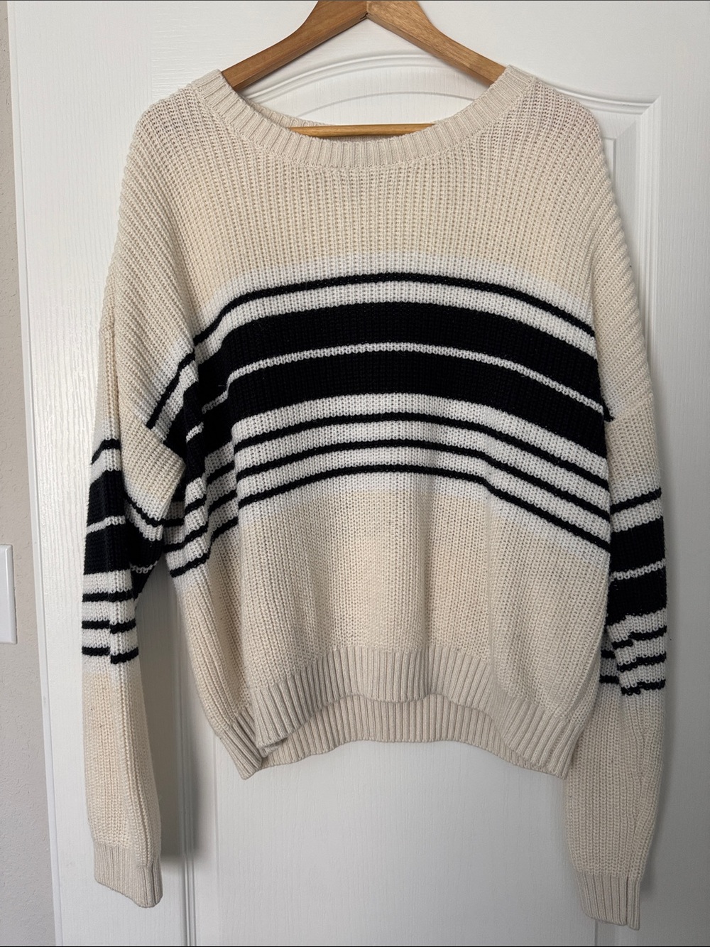 Sanctuary Cream and Black Striped Crewneck Sweater